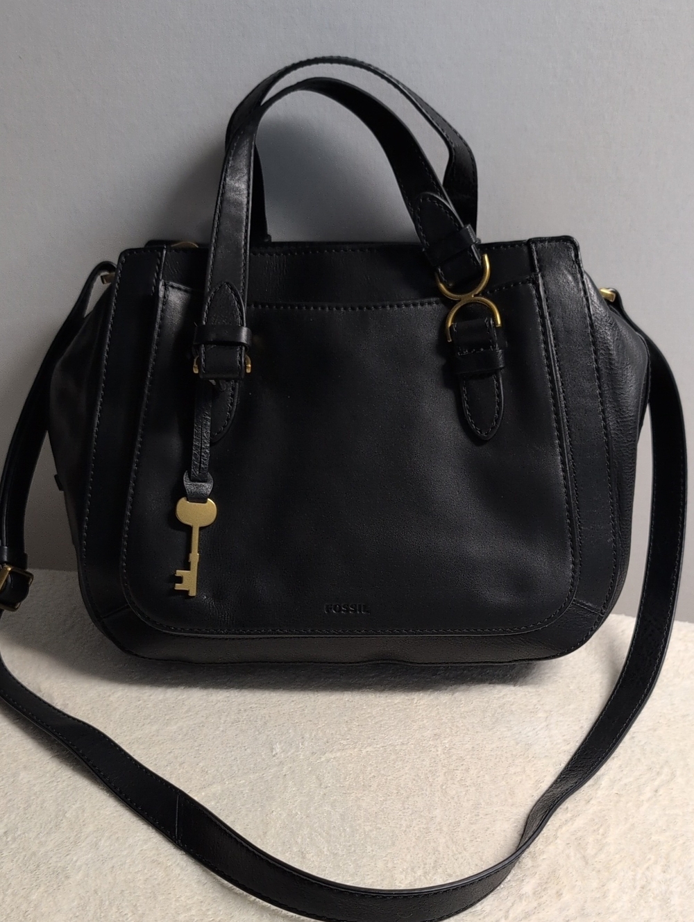 Fossil Black Leather Black Bag with Gold Key Charm